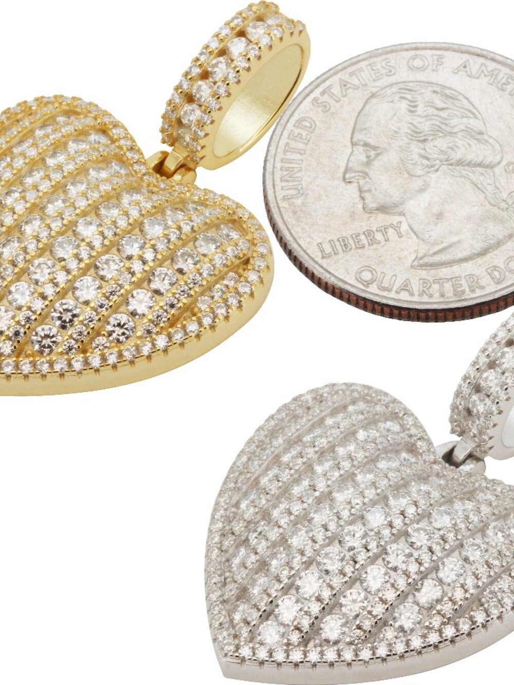 14k Yellow/White Gold Plated AAA Cubic Zirconia Cluster Heart Pendant